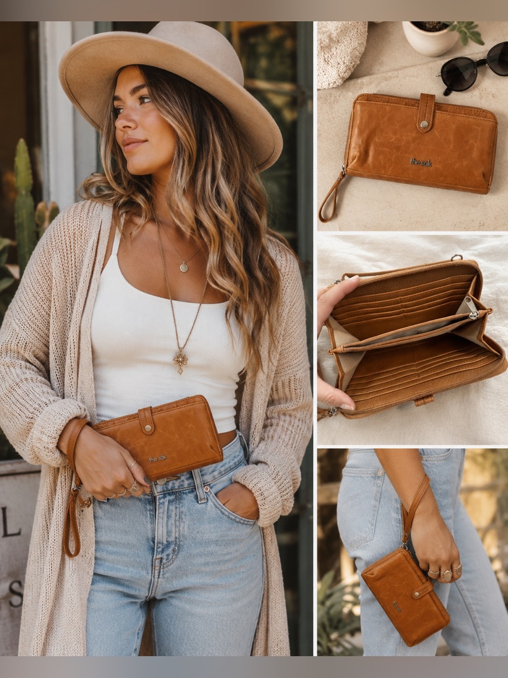 The Sak Cognac Brown Leather Wristlet Wallet